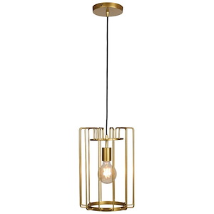 Wired-7W 1 LED Vertical Cage Pendant in Contemporary Style-9 Inches Wide by 14.25 Inches Tall