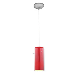 Glass n Glass Cylinder-11W 1 LED Cord Pendant-4.5 Inches Wide by 10 Inches Tall