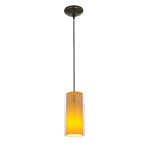 Glass n Glass Cylinder-12W 1 LED Cord Pendant-4.5 Inches Wide by 10 Inches Tall