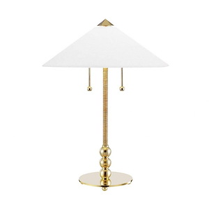 Hook Lea Transitional 2 Light Table Lamp Brass/Belgian Linen Base with White Belgian Linen Shade - 1228400