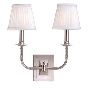 2 Light Traditional Metal Wall Sconce with Pleated Off-White Fabric Shade-16 Inches H by 14.25 Inches W - 1229458