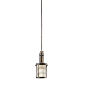 1 Light Faux Wood Rustic Wire Mesh Caged Mini Pendant Light Fixture with Vetro Mica Glass - 1229755