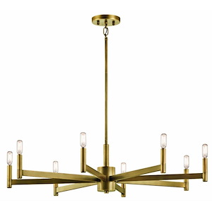 Wagon Wheel 8-Light Chandelier in Natural Brass Finish with Candle-Style Bulb Base 35.5 inches W x 9.25 inches H