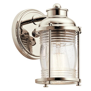 Steel 1 Light Lantern Wall Sconce in Modern Farmhouse Style with Polished Nickel Finish and Clear Seeded Glass-8 Inches H and 5 Inches W - 1230131