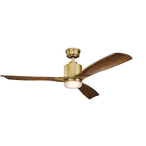 3-Blade Ceiling Fan with Light Kit in Cherry and Natural Brass Finish with Etched Cased Opal 52 inches W x 14.5 inches H