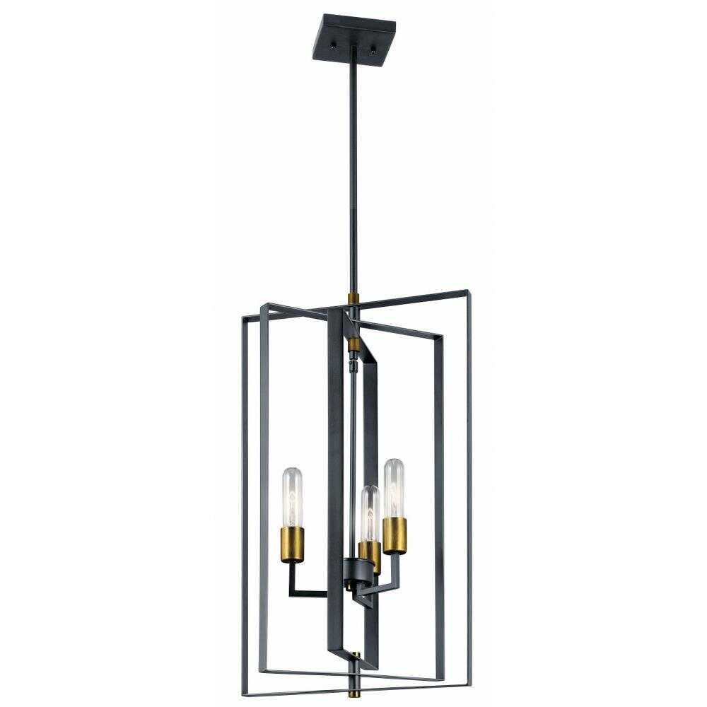 Bailey Street Home 147-BEL-2279367 Industrial Style 3-Light Chandelier in Black Finish with Rectangular Metal Frame 15 inches W x 26.25 inches H