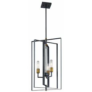 Industrial Style 3-Light Chandelier in Black Finish with Rectangular Metal Frame 15 inches W x 26.25 inches H