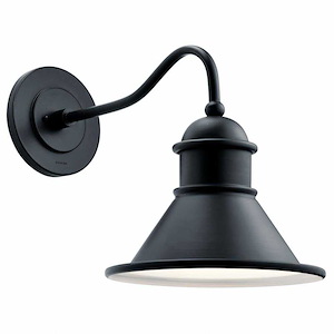 Coastal inspirations 1-Light Outdoor Wall Sconce in Black Finish with Armed Aluminum Shade 14 inches W x 16.75 inches H - 1230302