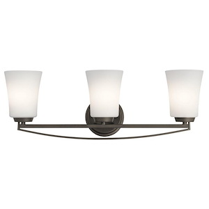 Hospital Green - 3 Light Vanity Light Approved for Damp Locations - with Contemporary inspirations - 8 inches tall by 24.25 inches wide - 1230403