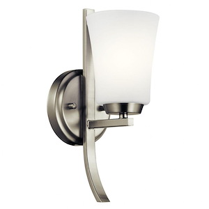 1 Light New Traditional Steel Wall Sconce with Bell Shaped Satin Etched Cased Opal Glass-12.5 Inches H by 5 Inches W - 1230563