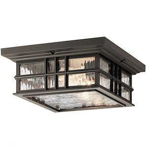 Craftsman 2-Light Outdoor Flush Mount Olde Bronze Finish with Clear Hammered Glass 12 inches W x 5.25 inches H