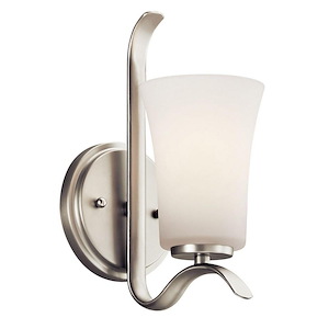 1 Light Steel Wall Sconce with Satin Etched White Glass-10.75 Inches H by 5 Inches W
