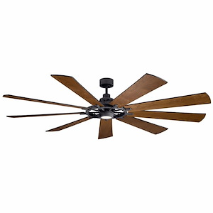 Industrial-Inspired Windmill 9-Blade Ceiling Fan in Walnut Finish with Metalwork in Distressed Black 85 inches W x 15.6 inches H