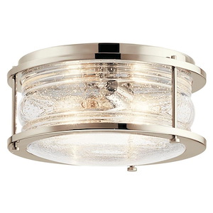 Modern Farmhouse 2-Light Outdoor Flush Mount in Polish Nickel Finish with Clear Seeded Ribbed Glass 12 inches W x 6 inches H - 1230918