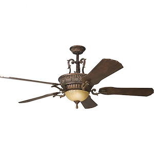 French Country 3-Blade Ceiling Fan with Light Kit in Berkshire Bronze Finish with Umber Etched Marble 60 inches W x 19.25 inches H