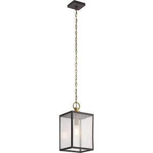 1 Light Farmhouse Square Pendant Light Fixture with Clear Seeded Glass - 1231332