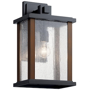 1-Light X-Large Outdoor Wall Lantern with Wood Style Detail in Black Finish with Clear Seeded Glass 10 inches W x 17 inches H - 1231196