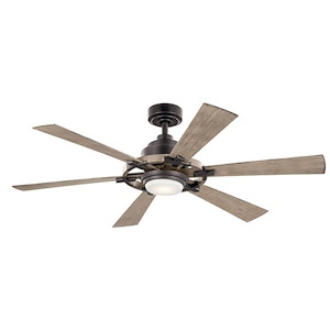 Modern Farmhouse 6-Blade Ceiling Fan with Light Kit in Distressed Antique Gray with Etched Cased Opal 52 inches W x 14.25 inches H