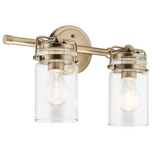 Corfe Mount - 2 Light Vanity Light Approved for Damp Locations - with Vintage Industrial inspirations - 10 inches tall by 15.75 inches wide - 1085545