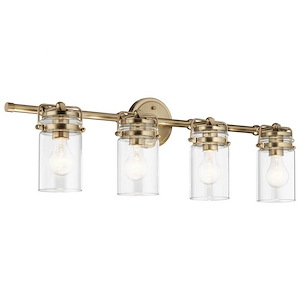 Corfe Mount - 4 Light Vanity Light Approved for Damp Locations - with Vintage Industrial inspirations - 10 inches tall by 32.25 inches wide - 1280563