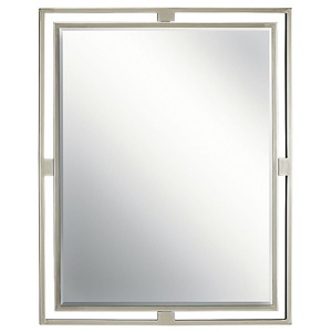 Vintage Rectangular Wall Decor Mirror in Brushed Nickel Finish with 2-Layer Steel Frame 24 inches W x 30 inches H