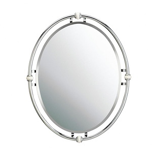 Vintage Oval Bathroom Wall Mirror in Chrome Finish with Clear Lines White Porcelain Accents 24 inches W x 30 inches H