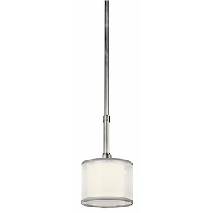 1 Light Contemporary Drum Shade Mini Pendant Light Fixture with Satin Etched White Glass - 1231636