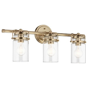 Corfe Mount - 3 Light Vanity Light Approved for Damp Locations - with Vintage Industrial inspirations - 10 inches tall by 24 inches wide - 1085543