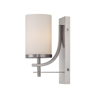 1 Light Industrial Metal Wall Sconce with White Opal Glass-10 Inches H by 4.75 Inches W - 1096526