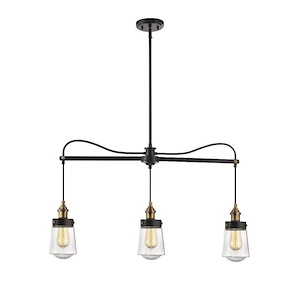 3 Light Linear Chandelier-Industrial Style with Vintage and Contemporary Inspirations-23.5 inches tall by 35 inches wide - 1233274