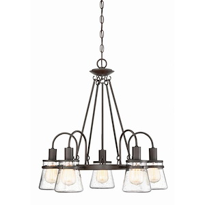 5 Light Outdoor Chandelier-Rustic Style with Modern Farmhouse and Transitional Inspirations-24 inches tall by 23.75 inches wide