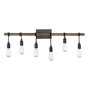 6 Light Bath Bar-Industrial Style with Farmhouse and Rustic Inspirations-10.25 inches tall by 39 inches wide