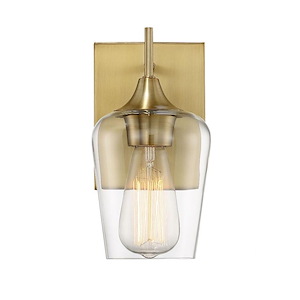 1 Light Contemporary Metal Wall Sconce with Clear Glass-9.5 Inches H by 5 Inches W - 1096569