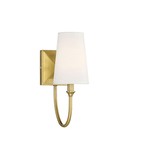 1 Light Metal Wall Sconce with White Fabric Shade-13 Inches H by 5 Inches W - 1096399