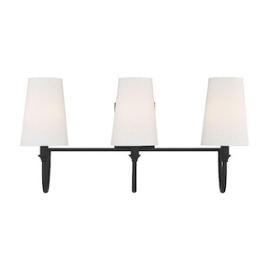 Modern 3-Light Bath Bar Vanity Light in Matte Black Finish with Cone Shaped Fabric Shade 24 inches W x 12 inches H
