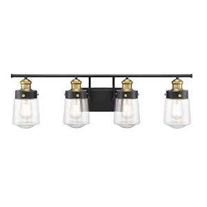 4 Light Bathroom Light Fixture-Industrial Style with Farmhouse and Rustic Inspirations-9.75 inches tall by 32 inches wide - 1233391
