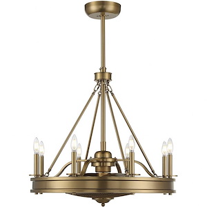 8-Light Chandelier with 3-Blade Ceiling Fan in Polished Nickel finish with Candle-Style Bulbs 30 inches W x 32 inches H