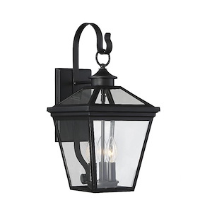 3 Light Farmhouse Steel Outdoor Wall Lantern with Clear Glass-19 Inches H by 9 Inches W