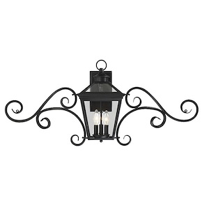 3 Light Outdoor Wall Lantern with Scroll-Modern Farmhouse Style with Rustic and Transitional Inspirations-16.5 inches tall by 38 inches wide - 1051572