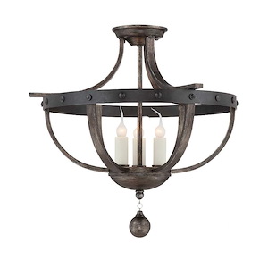 3 Light Semi-Flush Mount-Traditional Style with Rustic and Farmhouse Inspirations-17 inches tall by 20 inches wide - 1233086