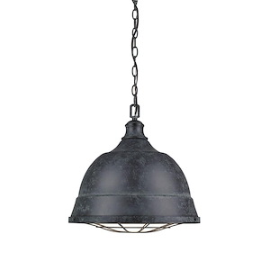 Industrial Vintage Inspired 2-Light Large Pendant in Black Patina with Rustic Pendant Bowl 16.5 inches W x 15.88 inches H - 1233929