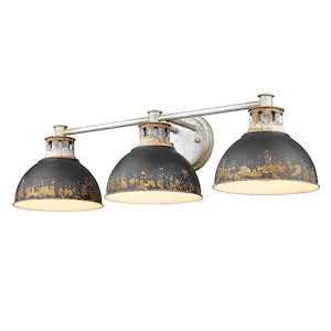 Rustic 3-Light Vanity Light in Antique Black Iron with Aged Galvanized Steel Frame 7.8 inches H x 28.8 inches W