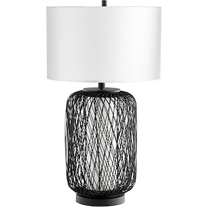 Coastal 1 Light Table Lamp with Woven Bamboo Frame and Round White Linen Drum Shade - 1238187