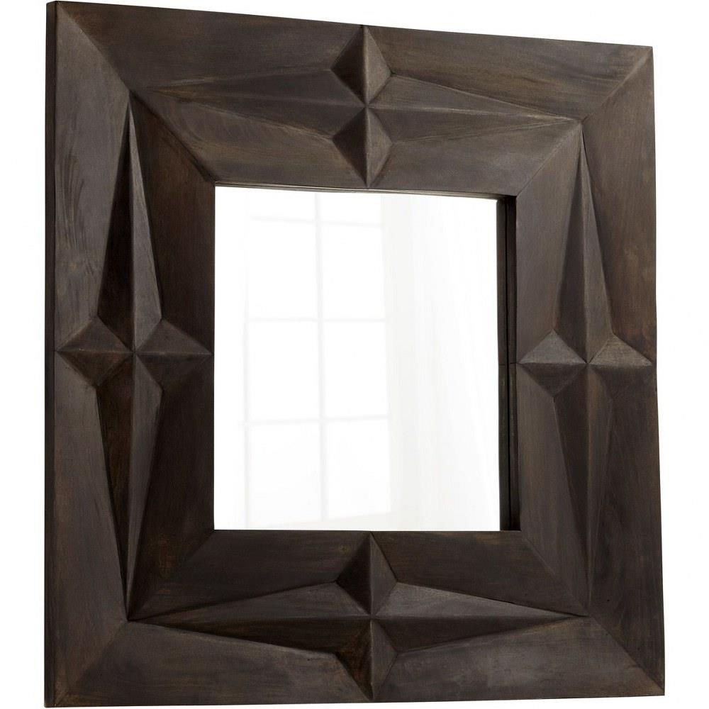 Bailey Street Home 182-BEL-4637307 Square Wood Frame Wall Decor Mirror in Grey Finish with Hand Carved Stars on Frame 48 inches W x 48 inches H