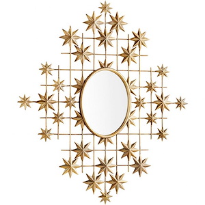 Modern Oval Wall Decor Mirror in Gold Fnish with Handcrafted Shining Stars Design 22.5 inches W x 22.5 inches H - 1237503