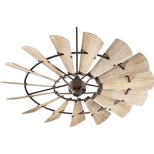 Industrial 15-Blade Windmill Ceiling Fan with Weathered Oak Shades with Round Metal Frame 72 inches W x 16.46 inches H