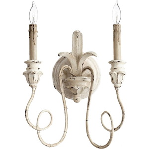 2 Light Traditional Wood Toned Candle Wall Sconce-14 Inches H by 12 Inches W