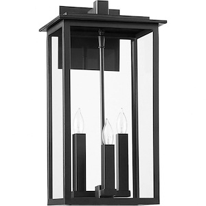 3 Light Outdoor Lantern Wall Sconce with Textured Black Finish-18.63 Inches H by 10 Inches W - 1145527