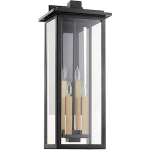 4 Light Lantern Wall Mount with Textured Black Finish and Clear Glass-21 Inches H by 11 Inches W - 1147808