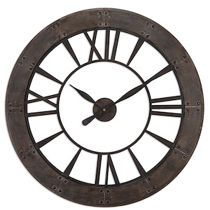 Farmhouse Round Wall Clock with Rustic Bronze Finish with Rust Gray Clock Works